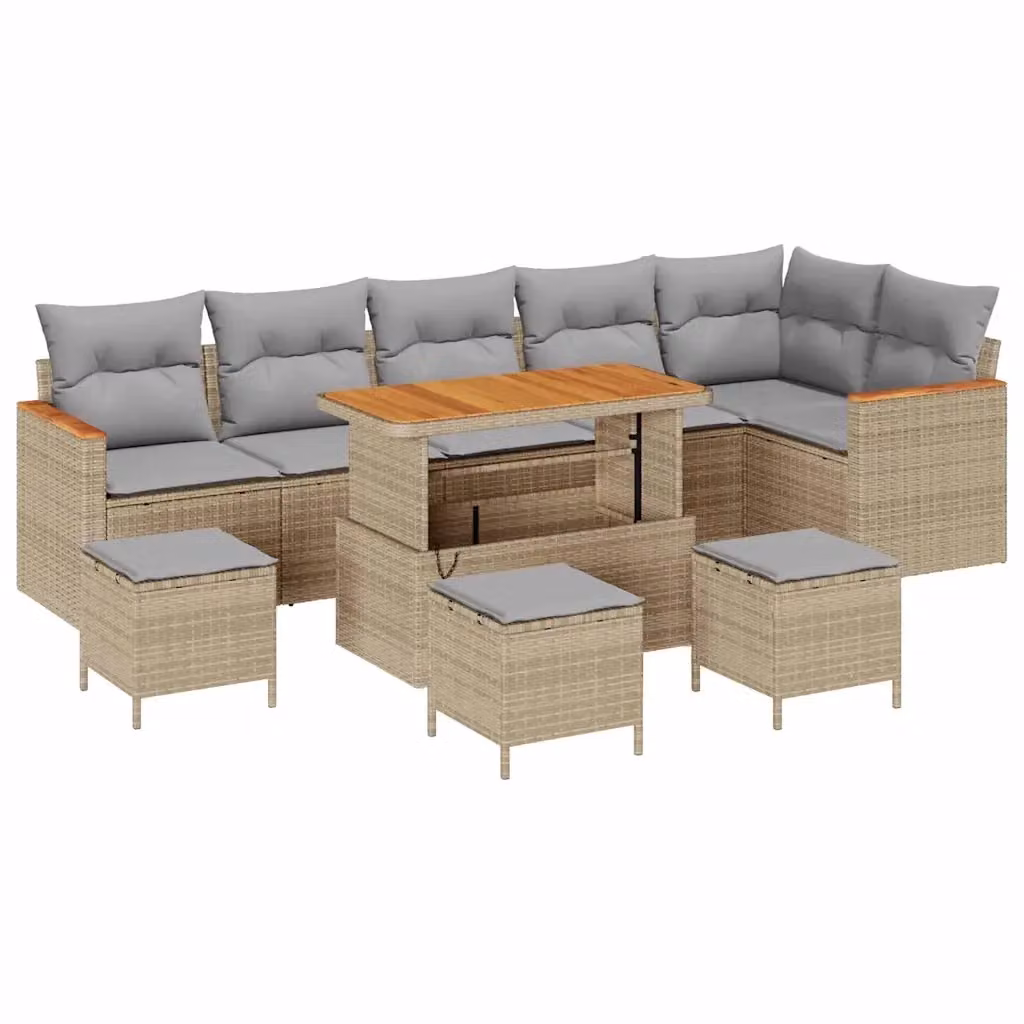 Set Divano da Giardino a L vidaXL Beige con Cuscini e Tavolino da Esterno – 2