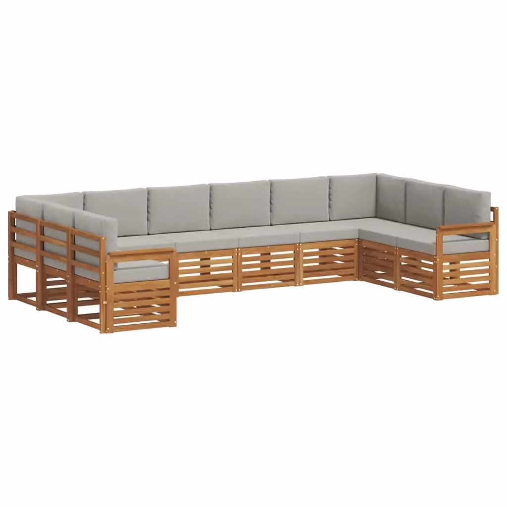 Set di divani da esterno a L vidaXL in legno di acacia con cuscini grigi – 2