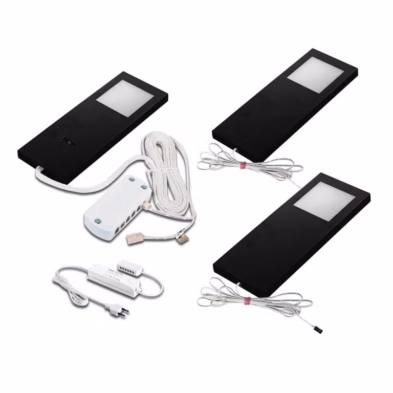 Hera Lampada mobili LED SlimPad F 3x 3.000 K nero Slim-Pad F, dimmerabile, Nero, Cucina, Plastica, Moderno, Lampade per mobili