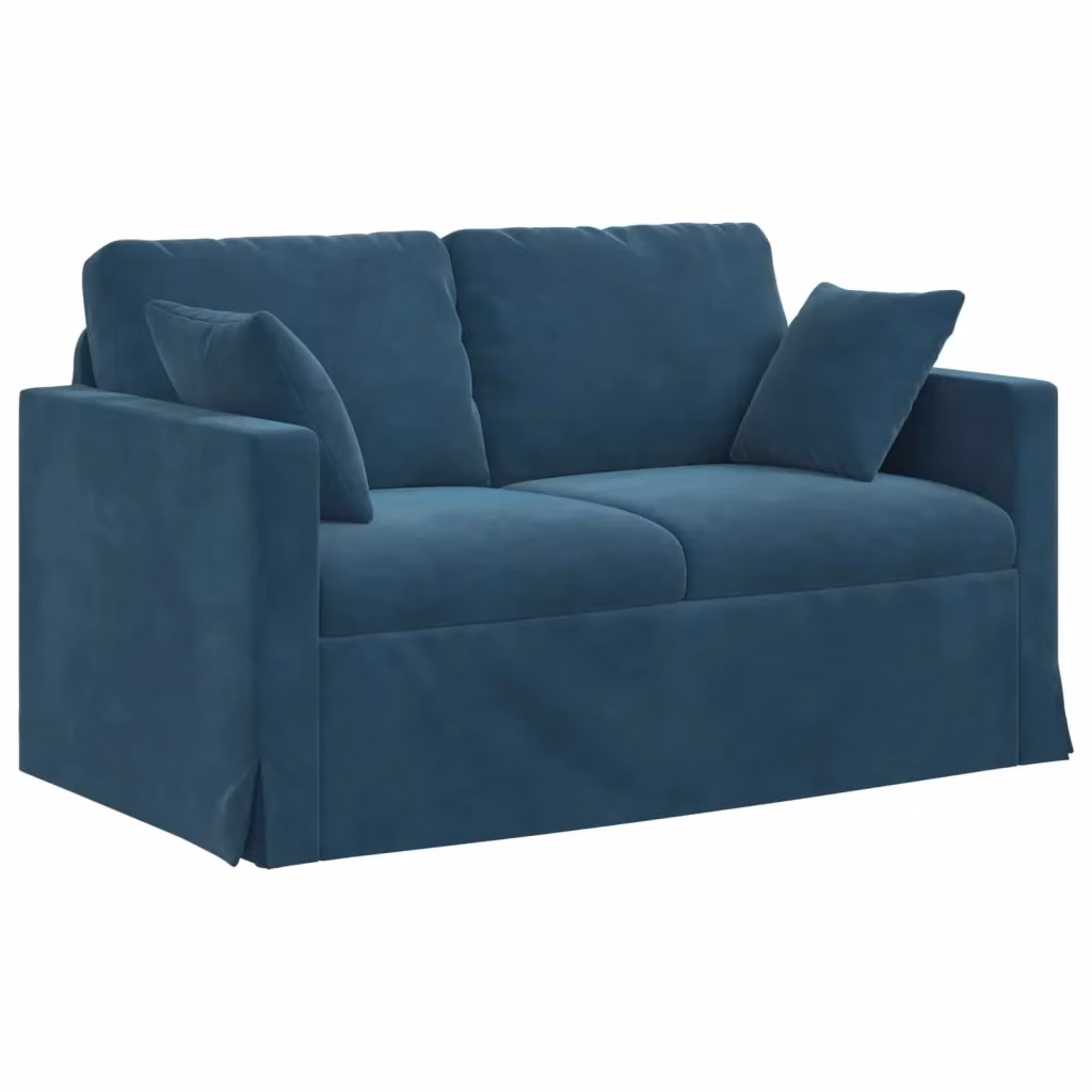 vidaXL Divano Moderno in Velluto Blu con Cuscini e Coperture Rimovibili L: 138 cm, P: 78 cm, H: 80 cm – 2