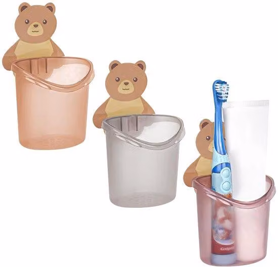 Portaspazzolini in plastica per il bagno, autoadesivo, confezione da 3