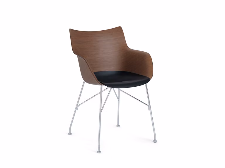 Q/Wood Poltroncina - Legno Scuro/Nero/Cromo