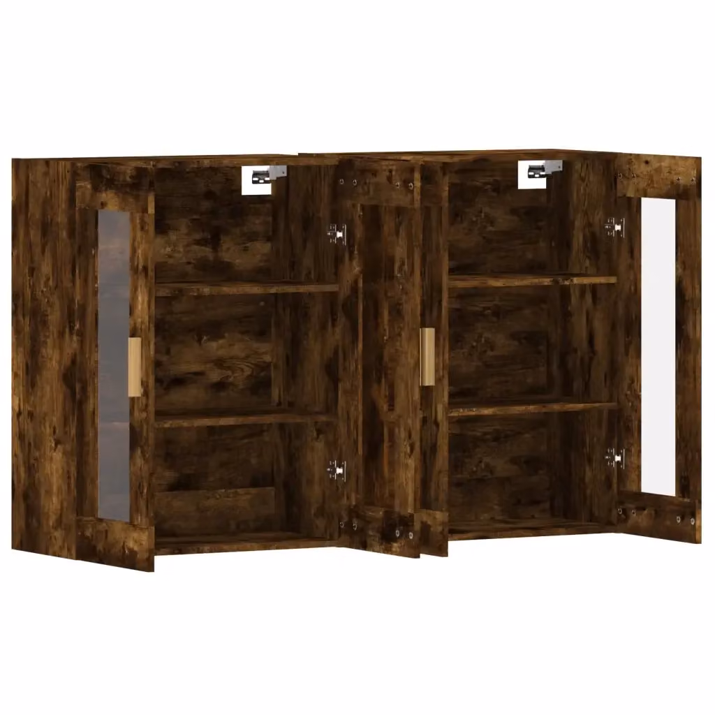 Set di 2 pensili da parete HELLOSHOP26 in legno composito e vetro con ante in vetro, finitura rovere affumicato marrone, L: 69,5 cm, P: 34 cm, H: 90 cm