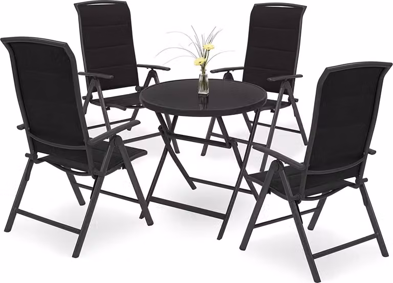 BRUBAKER Gruppo di sedute da giardino Milano - 1 tavolo in vetro pieghevole rotondo 70 cm Ø con 4 sedie a schienale alto - alluminio - resistente agli agenti atmosferici - antracite