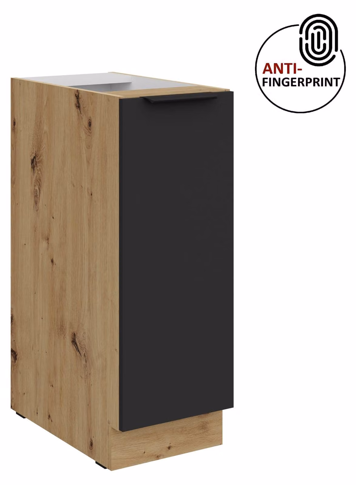 Mobile base da cucina con cassetto estraibile da 30 cm, cucina ARIA nero ultra opaco + rovere Artisan opaco, frontali di alta qualità con rivestimento anti-impronta, cucina a isola