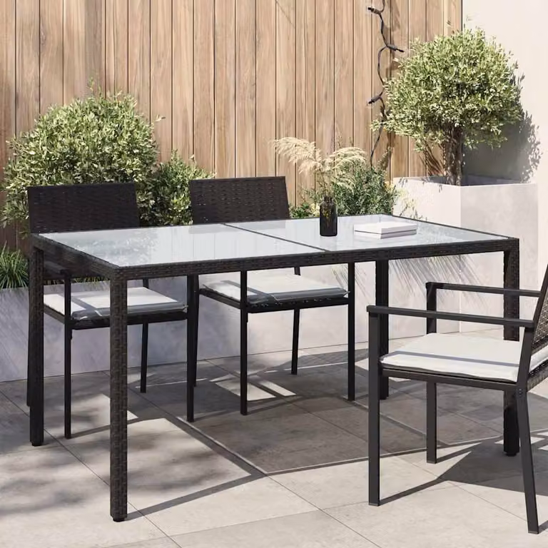vidaXL Tavolo da giardino rettangolare in polyrattan e vetro temperato nero L: 150 cm, P: 90 cm, H: 75 cm