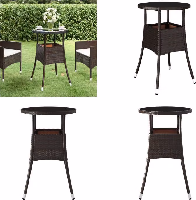 vidaXL Tavolo da giardino Ø60x75 cm in vetro temperato e poly rattan marrone - Tavolo da giardino - Tavoli da giardino - Tavolo da pranzo da giardino - Tavolo da pranzo per esterni