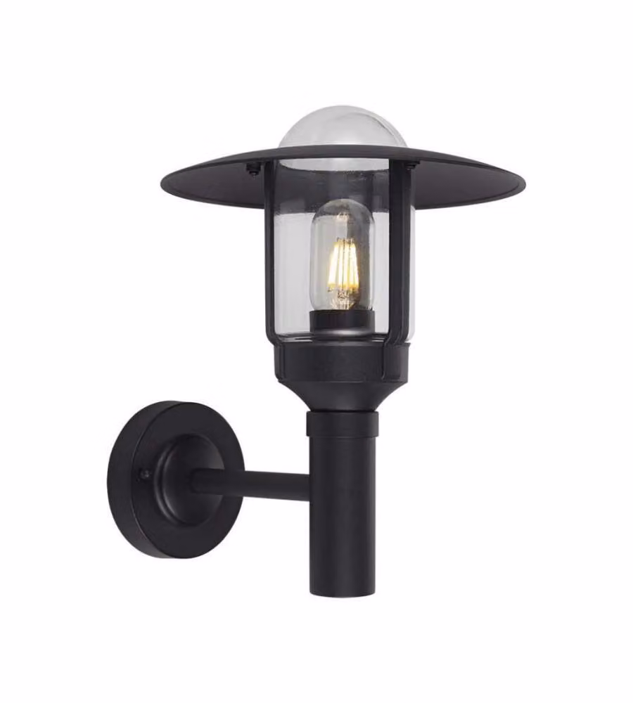 Lampione da giardino V-TAC con lanterna in metallo e vetro, montaggio a muro, colore nero, E27, IP44, Altezza: 97.5 cm