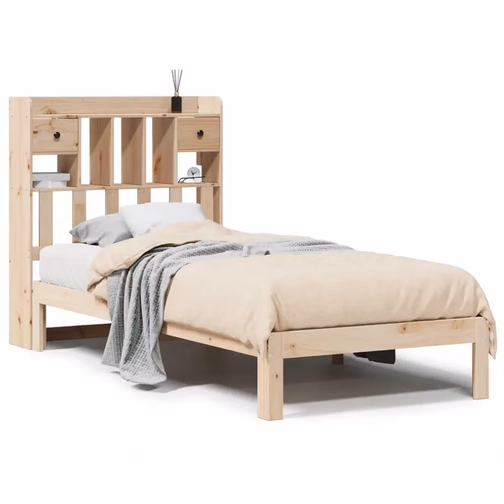 Letto Libreria vidaXL in Legno Massello di Pino Naturale con Ripiani Laterali, L/P/H: 226.5 x 96.0 x 151.0 cm – 2
