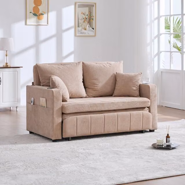 Divano Letto Multifunzione ¨C MINIMAL ¨C Tessuto, Estraibile, con Portabicchieri e USB