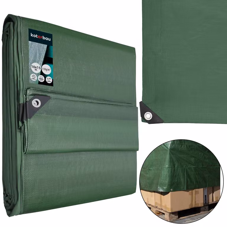 KOTARBAU® Telo Impermeabile Esterno Polietilene 10x15 m Verde Oliva 110 g/m² Telo Sotto Piscina Fuori Terra Telo Impermeabile