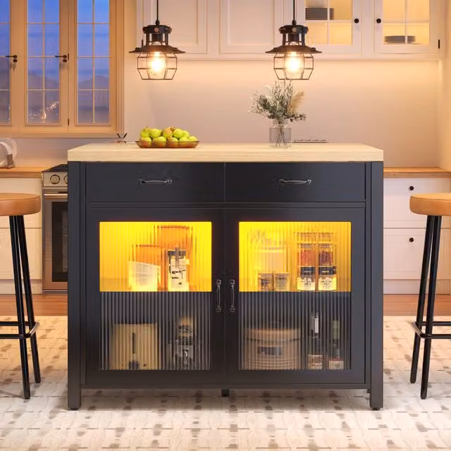 Tavolo da pranzo con 2 cassetti, anta in vetro e ripiano interno, per cucina e sala da pranzo, nero, 100 × 80 × 90 cm