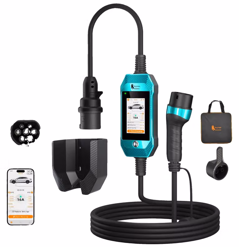 Caricatore per veicoli elettrici, controllo intelligente tramite app, ricarica potente da 11 kW, design moderno e sostenibile