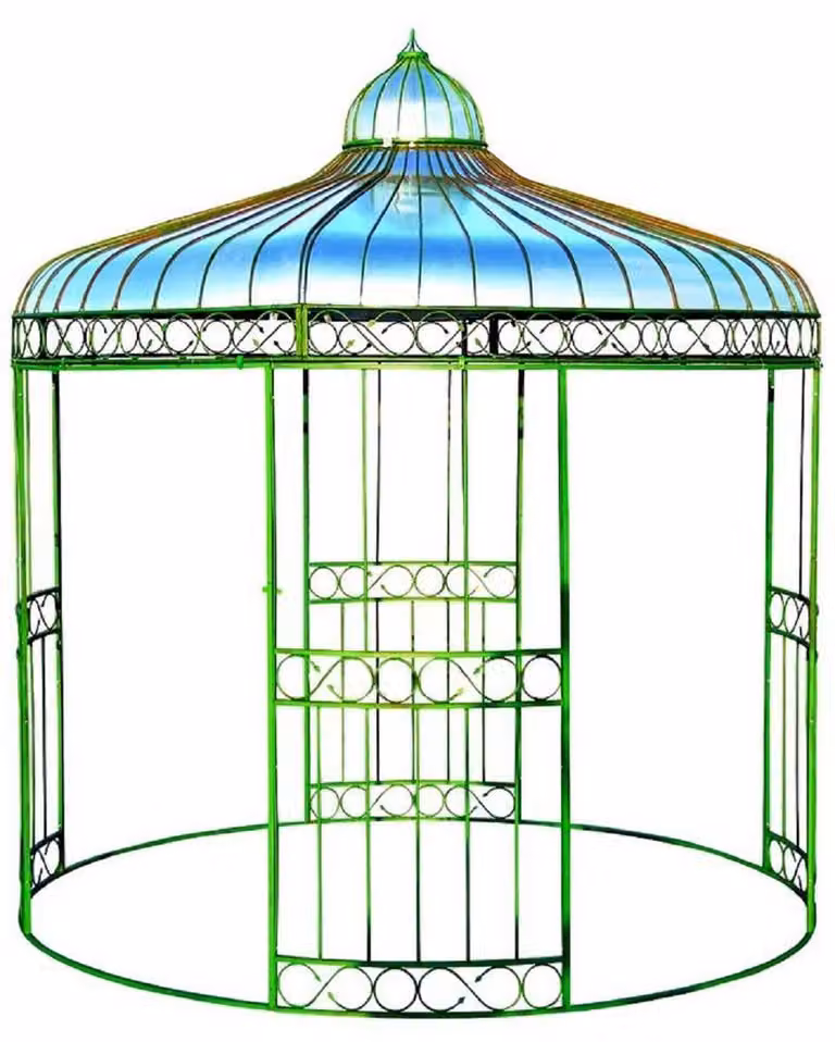 Casa Padrino Padiglione da giardino in stile liberty verde / argento Ø 320 x H. 350 cm - Padiglione rotondo in ferro battuto con tetto in lamiera zincata - Accessori per giardino e patio in stile liberty