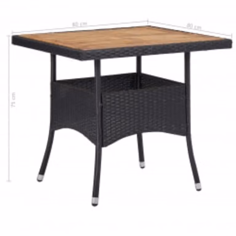 set da pranzo da giardino 5 pezzi in poly rattan nero e legno di acacia