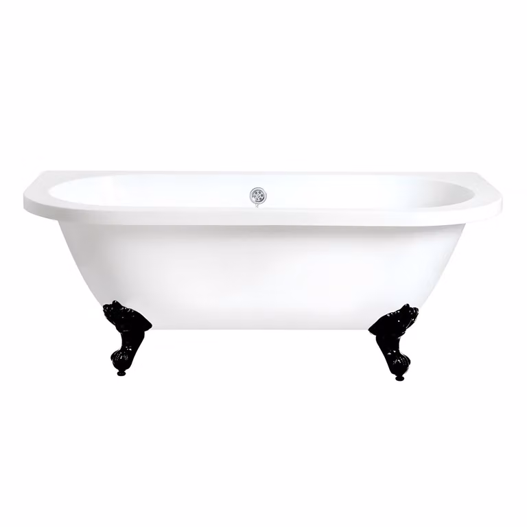 Vasca da Bagno Tradizionale Freestanding Bianca a Parete - 1685x780mm con Piedini Tradizionali Neri - Richmond
