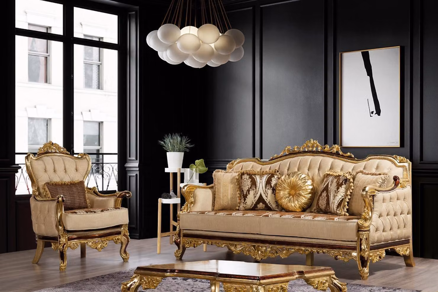 Sofagarnitur Couch Barock Rokoko Couchen Textil Chesterfield Sofa Tisch 3tlg.