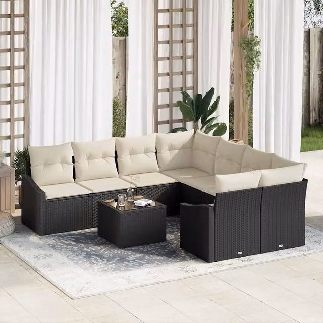Set di divani 9 pz Nero e Crema polyrattan 3355326