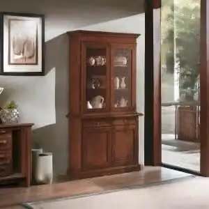 Credenza cristalliera in legno 2 porte mod Martini arte povera noce scuro