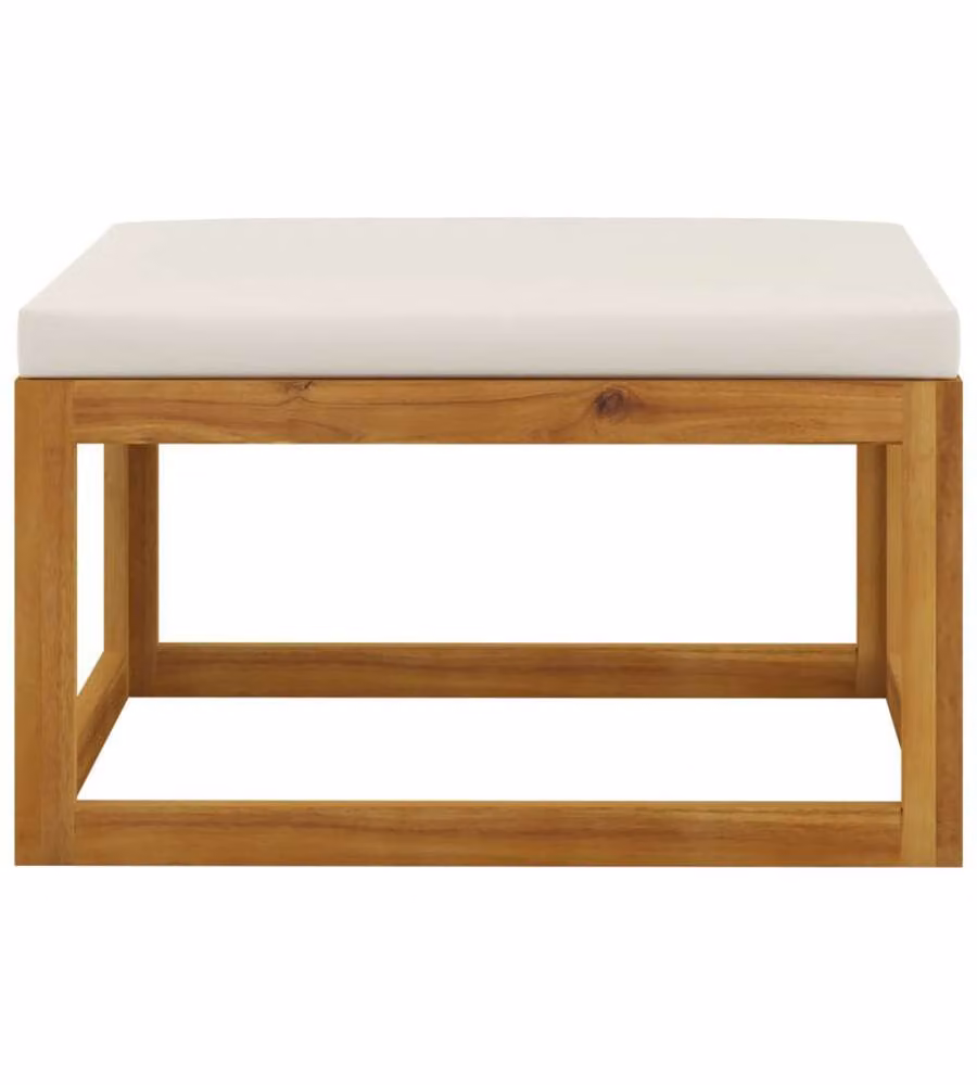 vidaXL Poggiapiedi con Cuscino in Legno di Acacia Trattato Bianco e Marrone – 2