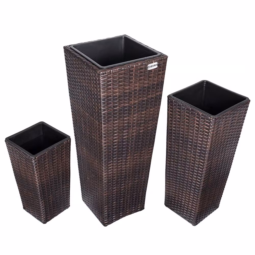 Set di 3 fioriere DEUBA in polyrattan marrone con struttura in acciaio e plastica – 3