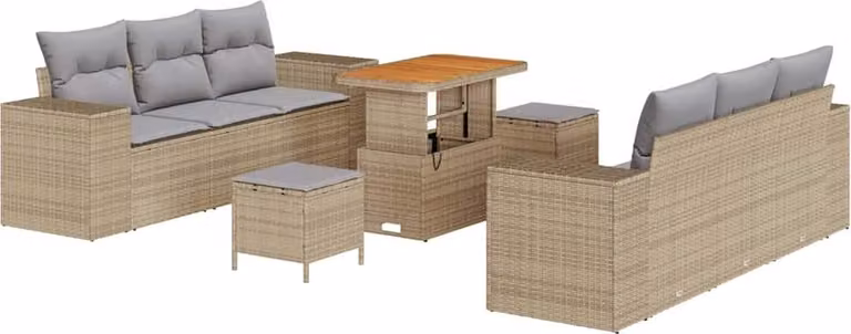 Set Divano da Giardino 9 pcs Beige Poly Rattan