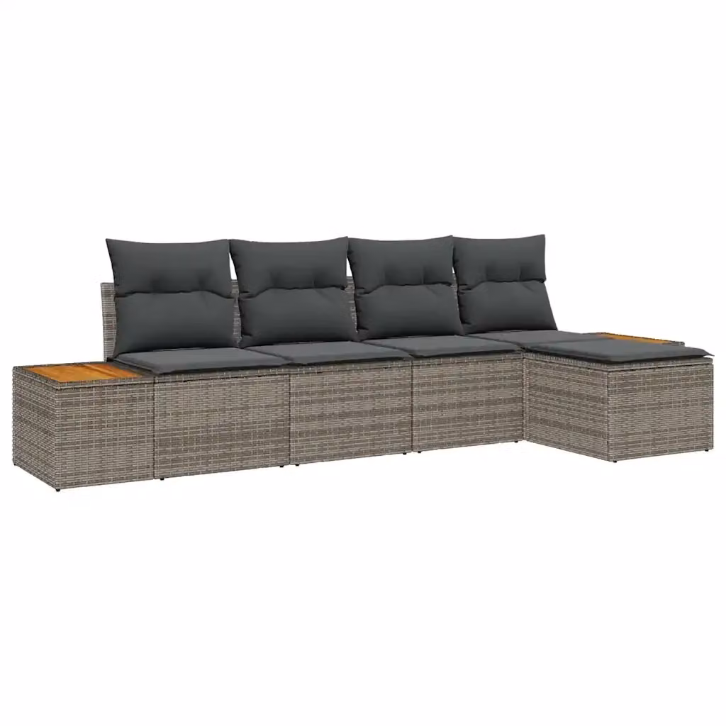 Set Divano da Giardino vidaXL a L in Poly Rattan Grigio con Cuscini e Ottoman – 2