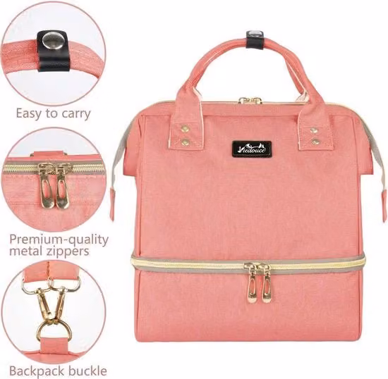 Zaino porta pannolini per neonati rosa con grande capacità e design pieghevole in tessuto lavabile