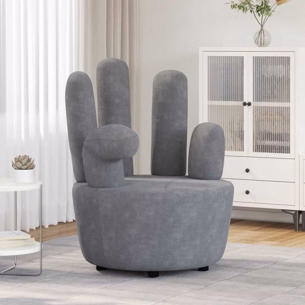 vidaXL Poltrona Lounge a Forma di Mano in Velluto Grigio con Struttura in Legno Massiccio
