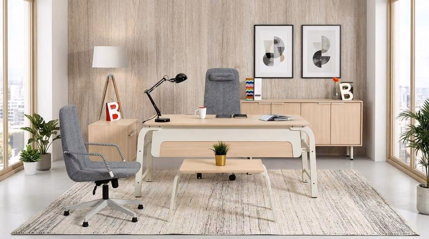 Set di mobili da ufficio: scrivania, mobiletto, cassettiera, tavolino da caffè, stile lussuoso