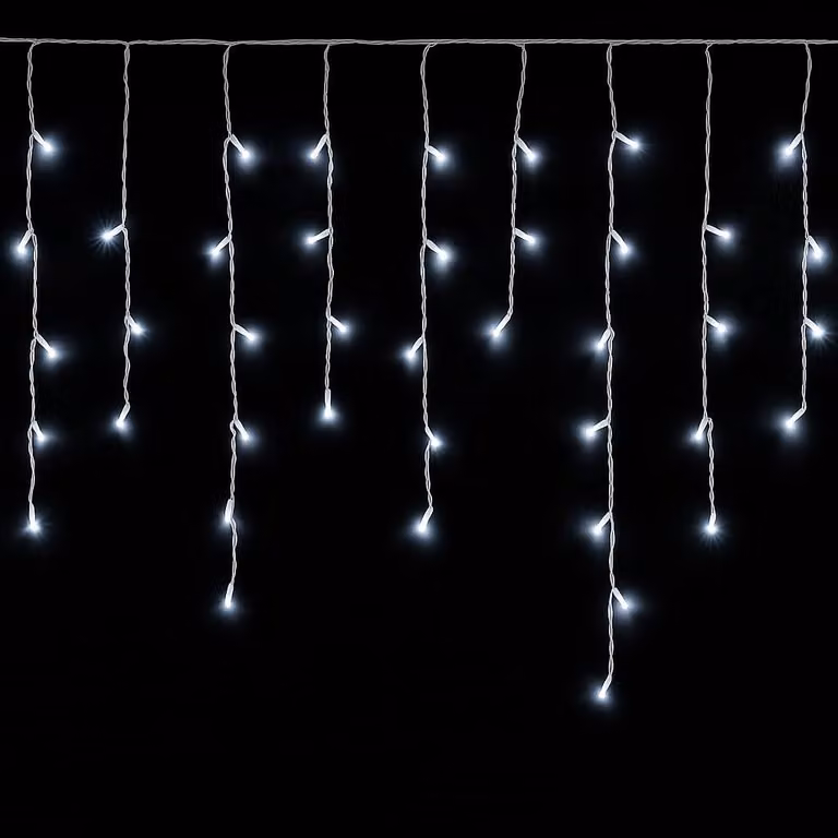 ETTROIT Tenda Luminosa 120 LED, 3Mt, Luce Bianca, Cavo Bianco, IP65, Prolungabile, Effetto Flash , Con fili pendenti a lunghezze alternate (30–70–40–60 cm) per effetto a cascata, ,ghirlanda nataliza