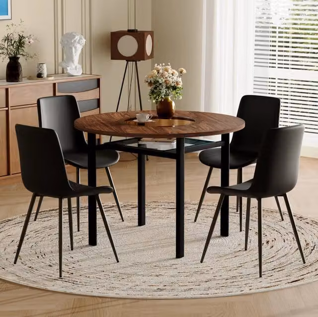 Set tavolo rotondo Ø100 cm con ripiano in vetro e sedie PU