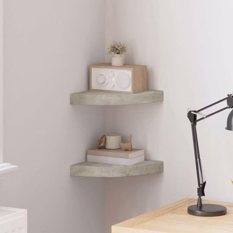 Set di 2 mensole angolari vidaXL in MDF e metallo, colore grigio, L/P/H: 25 x 25 x 3,8 cm