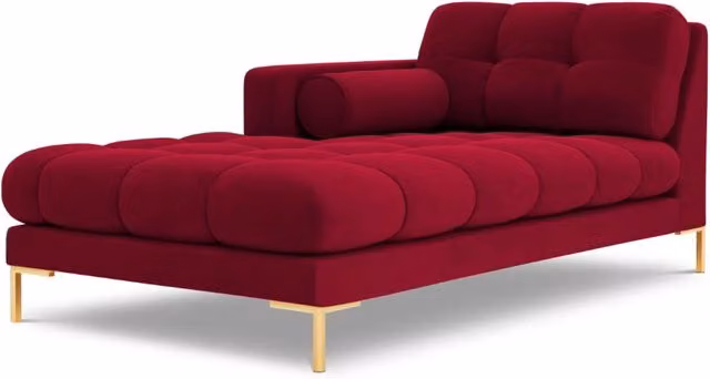 Chaise longue sinistra Bali di Cosmopolitan Design in velluto rosso L/P/H: 164 x 102 x 75 cm
