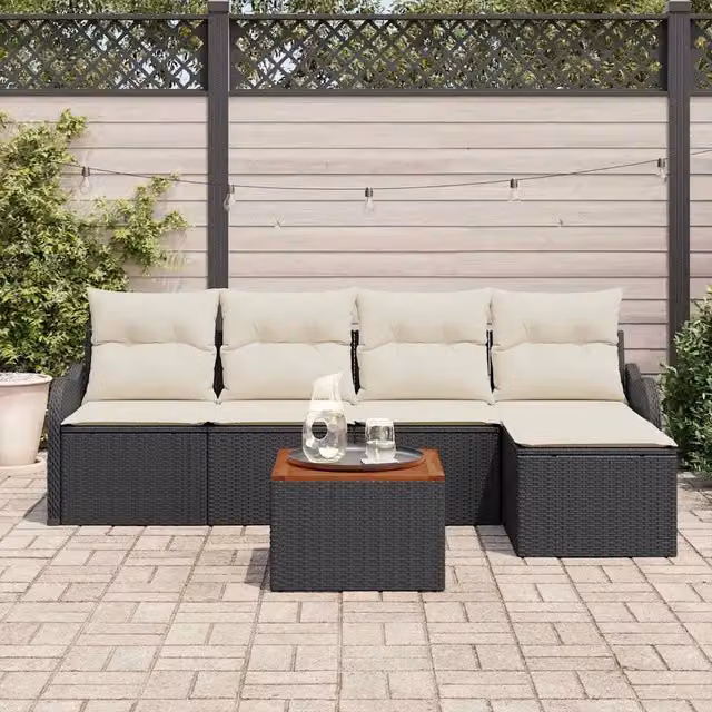 Set Divano da Giardino 6 pz Nero e Crema polyrattan 3356108