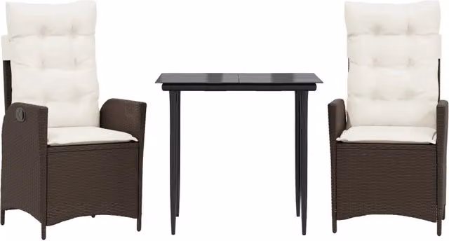Set da Pranzo da Giardino 3pz | Set Salotto da Giardino con Cuscini in Polyrattan Marrone
