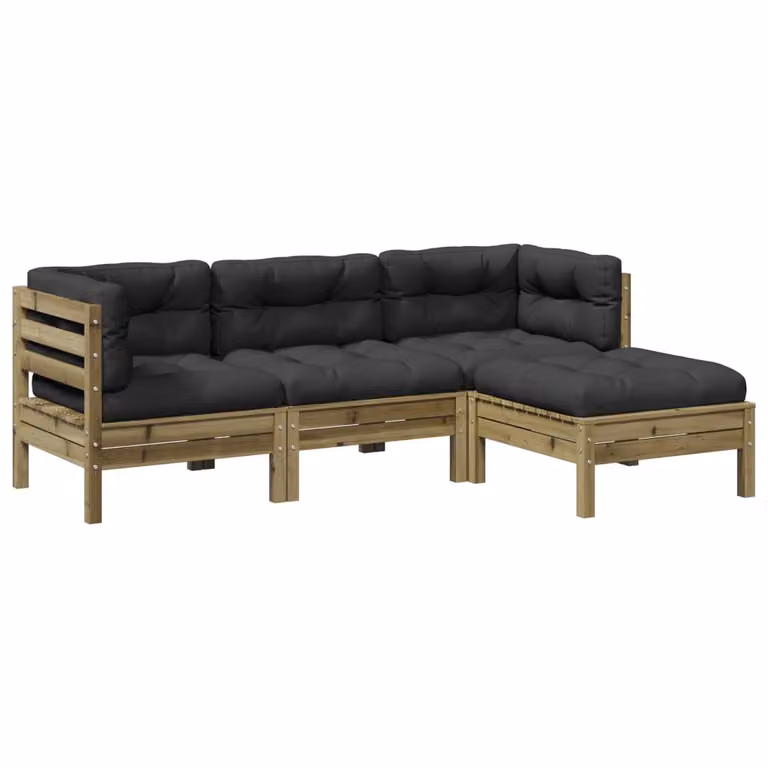 Set Divani da Giardino 4pz con Cuscini Legno Impregnato di Pino