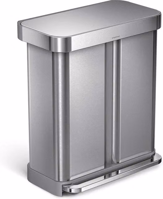 Cestino per la raccolta differenziata con pedale simplehuman in acciaio inossidabile, Argento, L: 56 cm, P: 56 cm, H: 65,5 cm