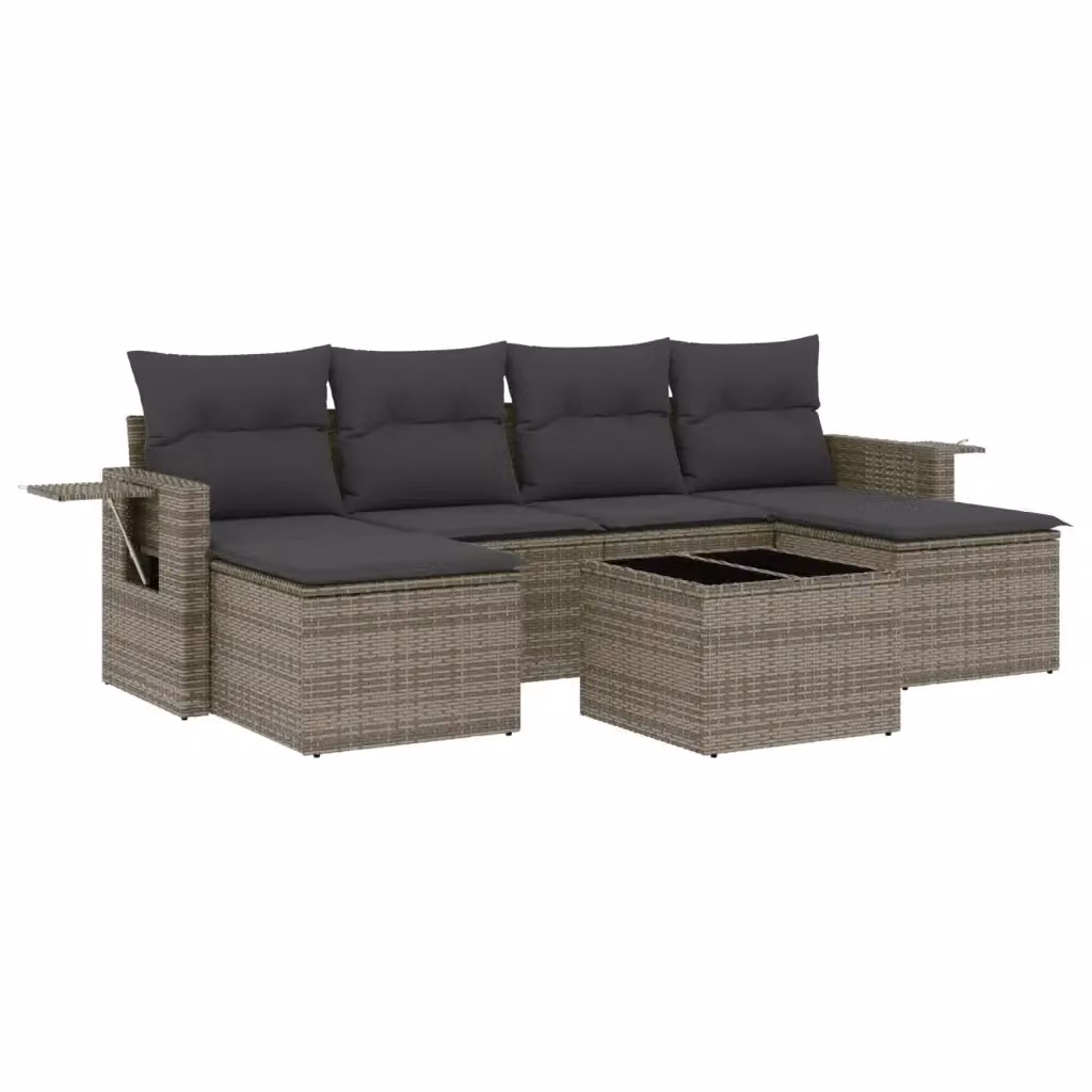 Set Divani da Giardino vidaXL 7 pz in Polyrattan Grigio con Cuscini e Tavolino – 2