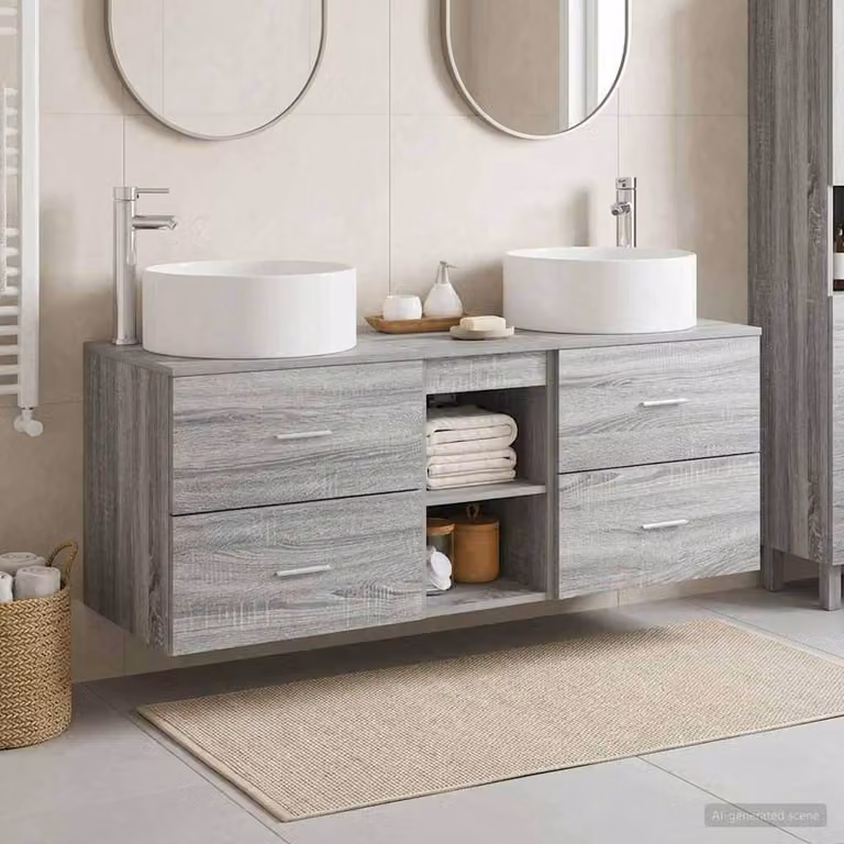 Set di mobili per il bagno vidaXL composto da 3 pezzi in stile minimalista, colore grigio opaco, con mobile lavabo e armadietti, L/P/H: 129,0 x 34,5 x 80,0 cm