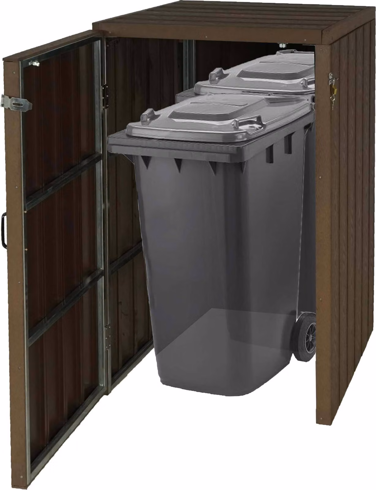 Rivestimento per bidoni della spazzatura in WPC XL (1 o 2 bidoni) MCW-J28, box per bidoni della spazzatura di alta qualità, metallo effetto legno, espandibile ~ marrone