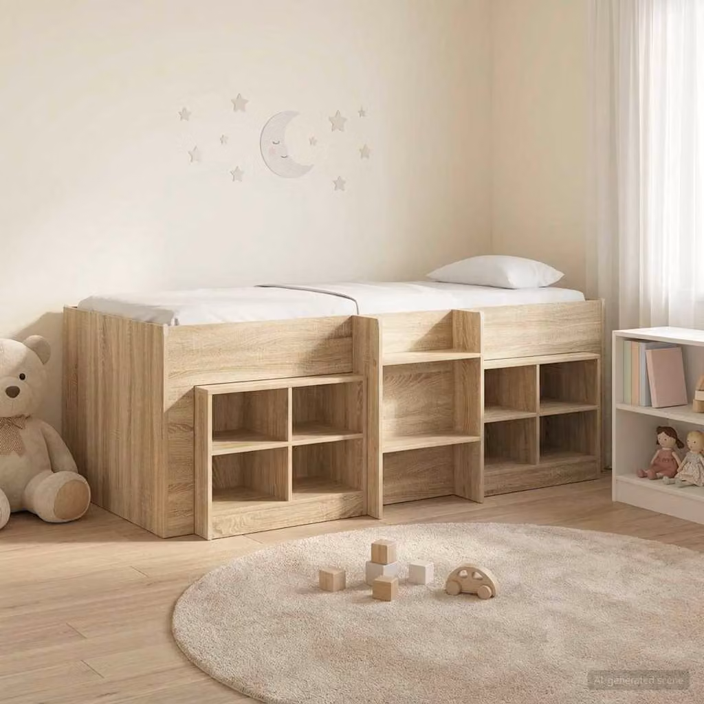 Set di 3 pezzi Letto Loft con Mobile vidaXL in Rovere Sonoma, Colore Marrone, L/P/H: 90 x 190 x 193 cm