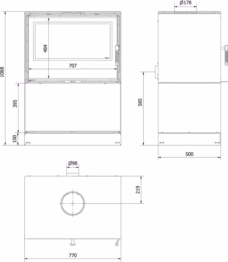 Stufa in acciaio KRATKI KARI 80 Ø 180 12 kW spazio per legna rivestimento nero con porta a molla