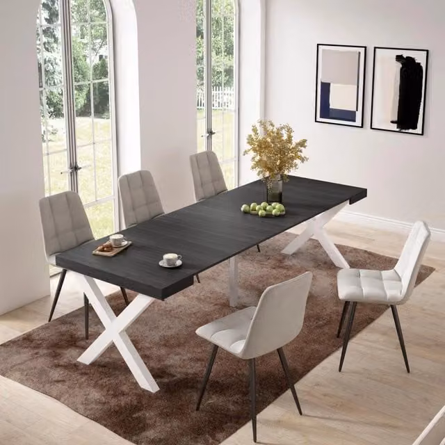 Consolle allungabile, 58 fino 262x90x73cm, Per 12 persone, Gambe in legno, Nero RF2810