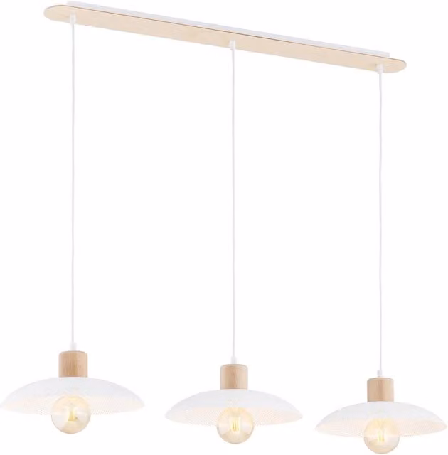 Sospensione Nordica Siri 3 Luci In Legno E Acciaio Bianco