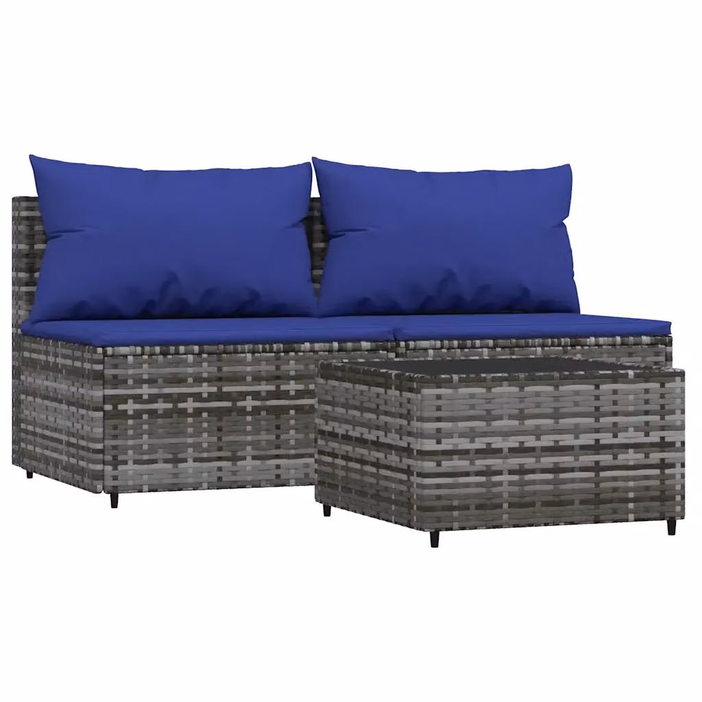 Set da giardino moderno vidaXL composto da divano a 2 posti e tavolino con cuscini in tessuto blu e struttura in metallo grigio – 2