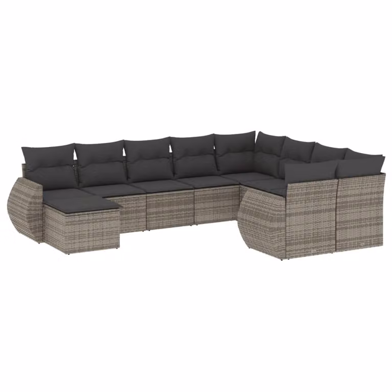 Set Divano da Giardino 10 pz con Cuscini Grigio in Polyrattan