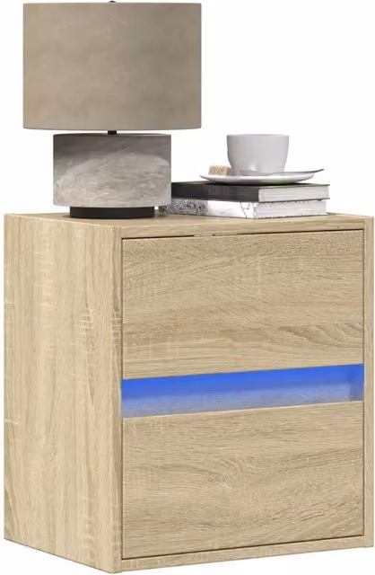 Set di 2 comodini da parete con luci LED vidaXL in finitura rovere e beige