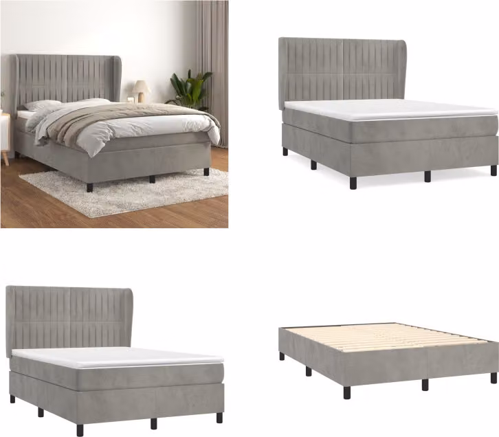 vidaXL Letto boxspring con materasso grigio chiaro 140x190 cm in velluto - Letto boxspring - Boxspringbetten - Bett - Schlafzimmermöbel