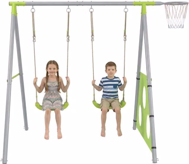 Set Giochi Bambini 3 in 1 Minimal con Altalena Verde e Grigio L: 238 cm, P: 180 cm, H: 182 cm